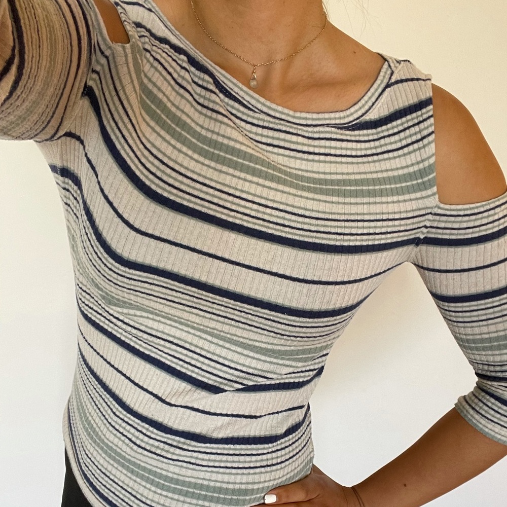 We The Free Striped Bare Shoulder Ribbed Top